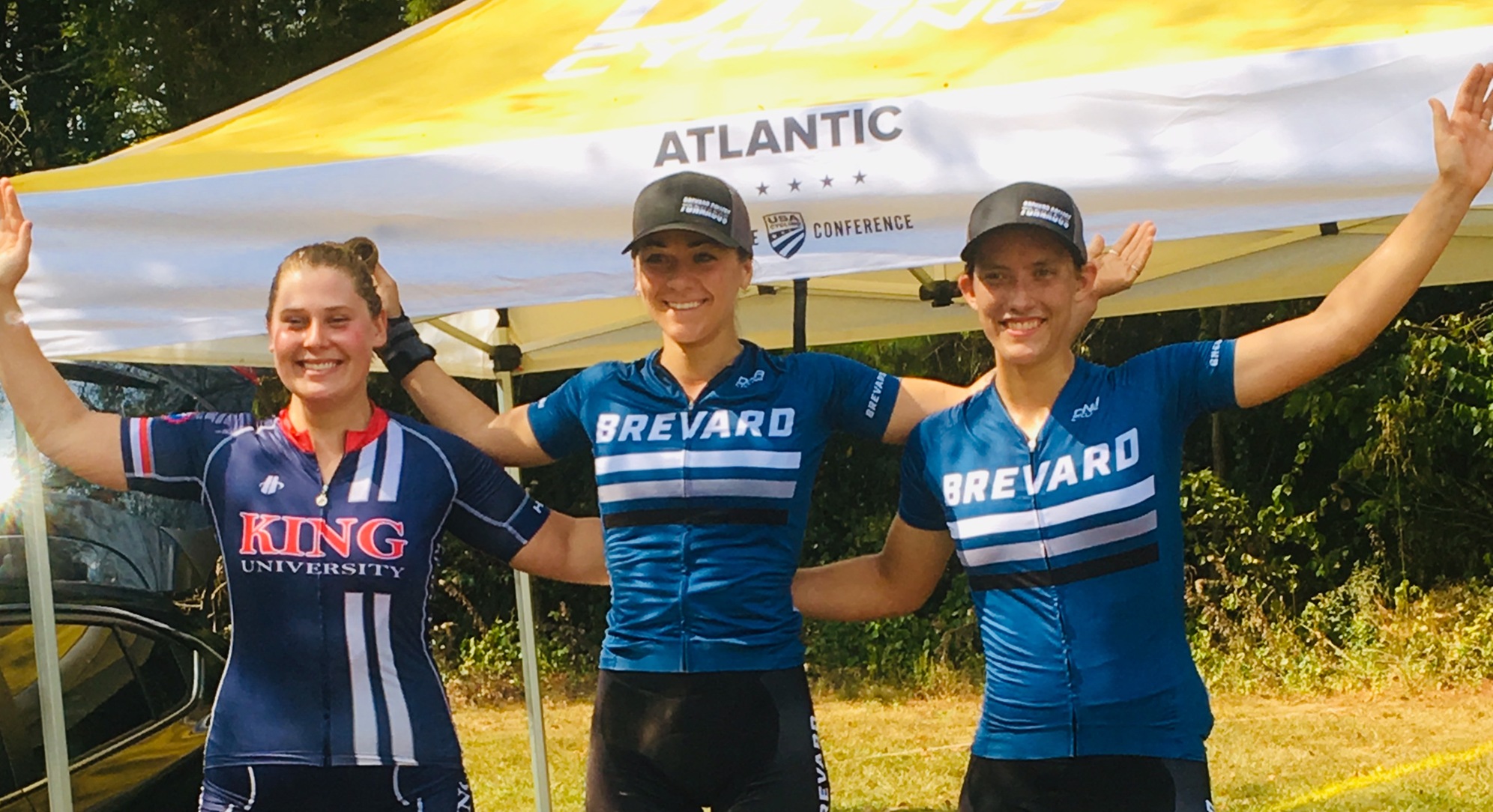 Rachel Pageau and Hannah Arensman of Brevard College on the Women's A Downhill Podium