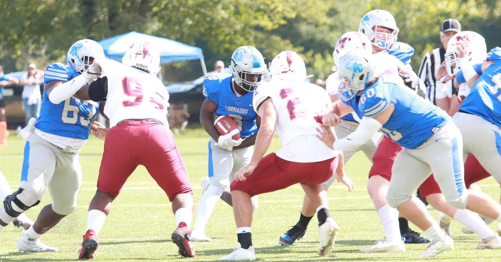 Mitchell Yoder rushed for a DIII-era record 220 yards (fourth-most in program history) and dashed for a program-record 97-yard touchdown run in BC's narrow defeat at Methodist (Photo courtesy of Victoria Brayman '22)