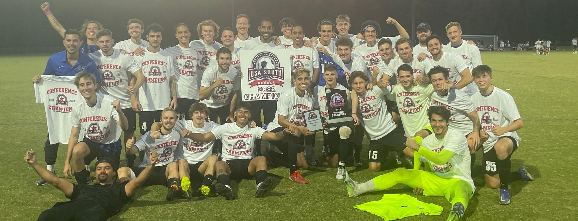 CHAMPIONS!!! Men’s Soccer Battles Back to Win USA South Championship in Double-Overtime; Tornados Advance to School’s First-Ever NCAA DIII Tournament