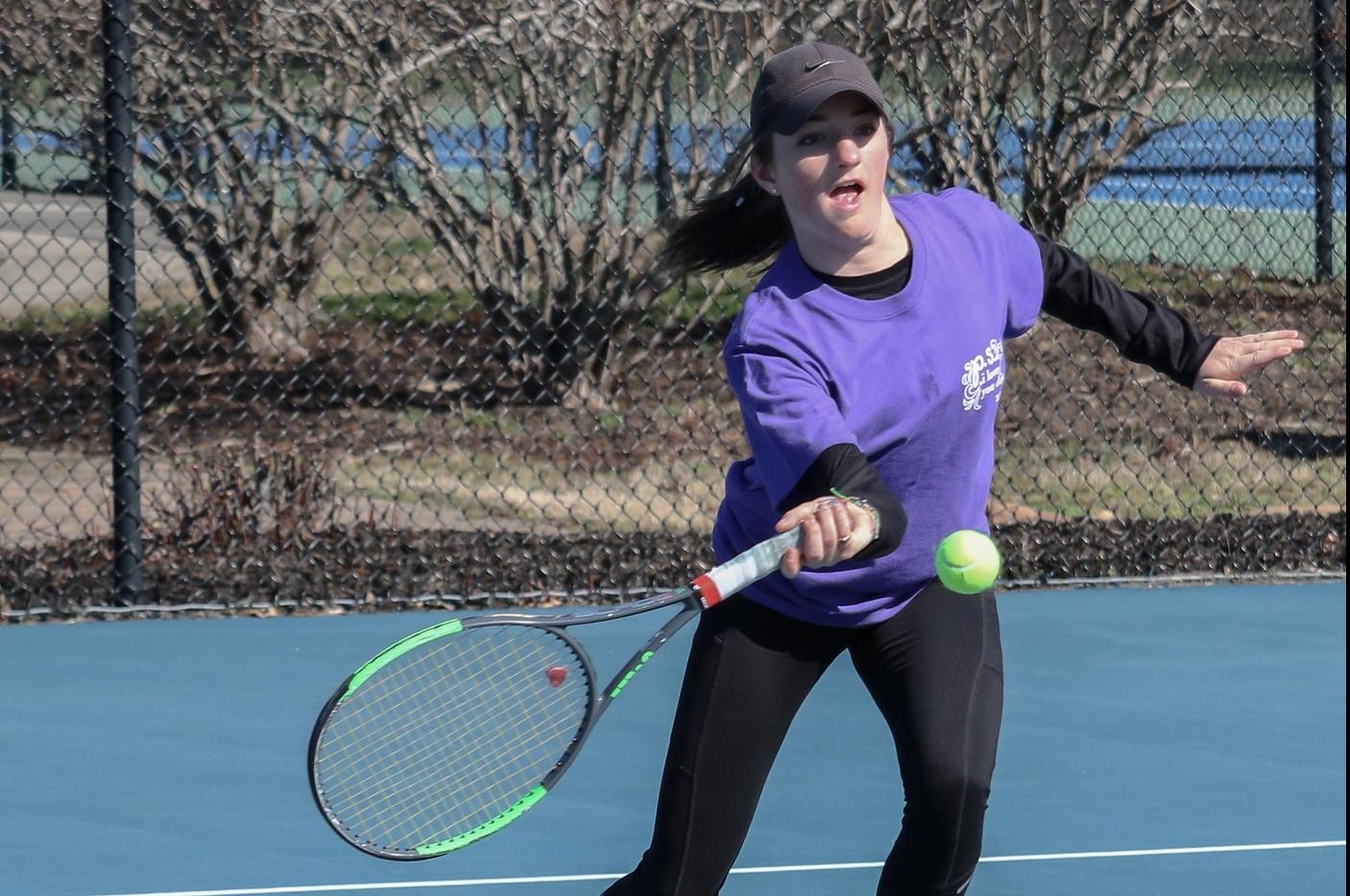 Freshman Hamrick Perry won her singles and doubles matches against Marywood while earning a doubles triumph over Marywood (Photo courtesy of Don Lander).