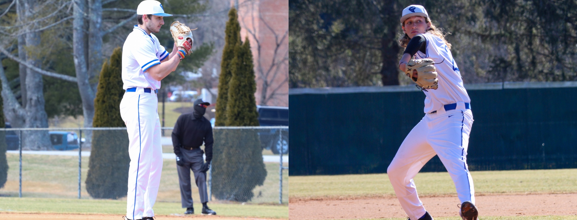 Matthew Scavotto (left) and Trenten Anderson (right) each tossed complete games in Brevard's doubleheader sweep of Averett (Photos courtesy of Victoria Brayman '22 and Brianna Rodibaugh '24).