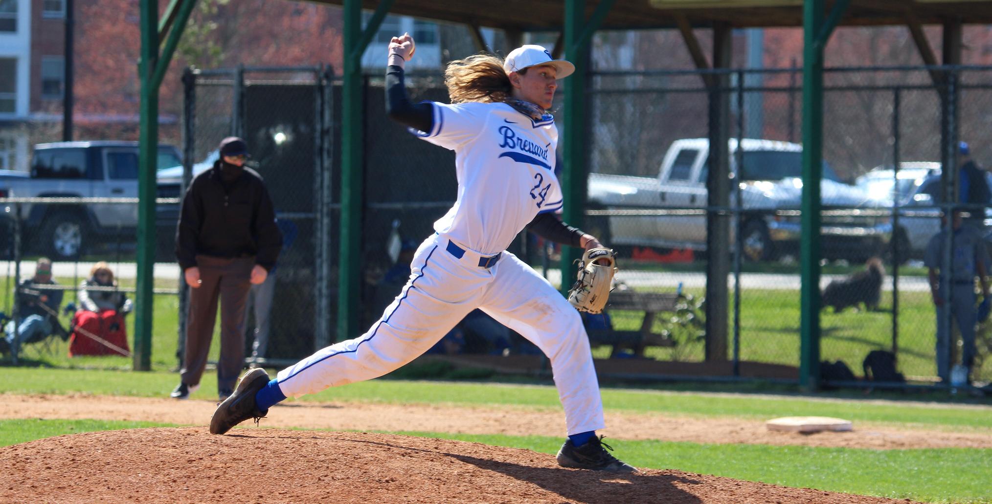 Freshman right-handed pitcher Trenten Anderson went eight innings to help BC clinch the conference series against Maryville (Photo courtesy of Brianna Rodibaugh '24).