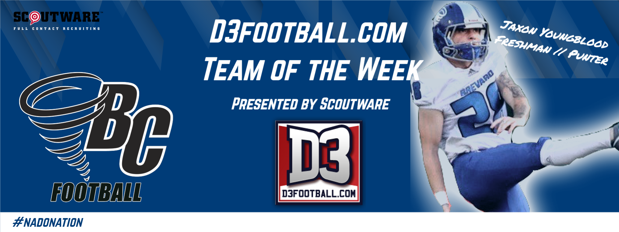 Brevard’s Jaxon Youngblood Selected to D3football.com Team of the Week