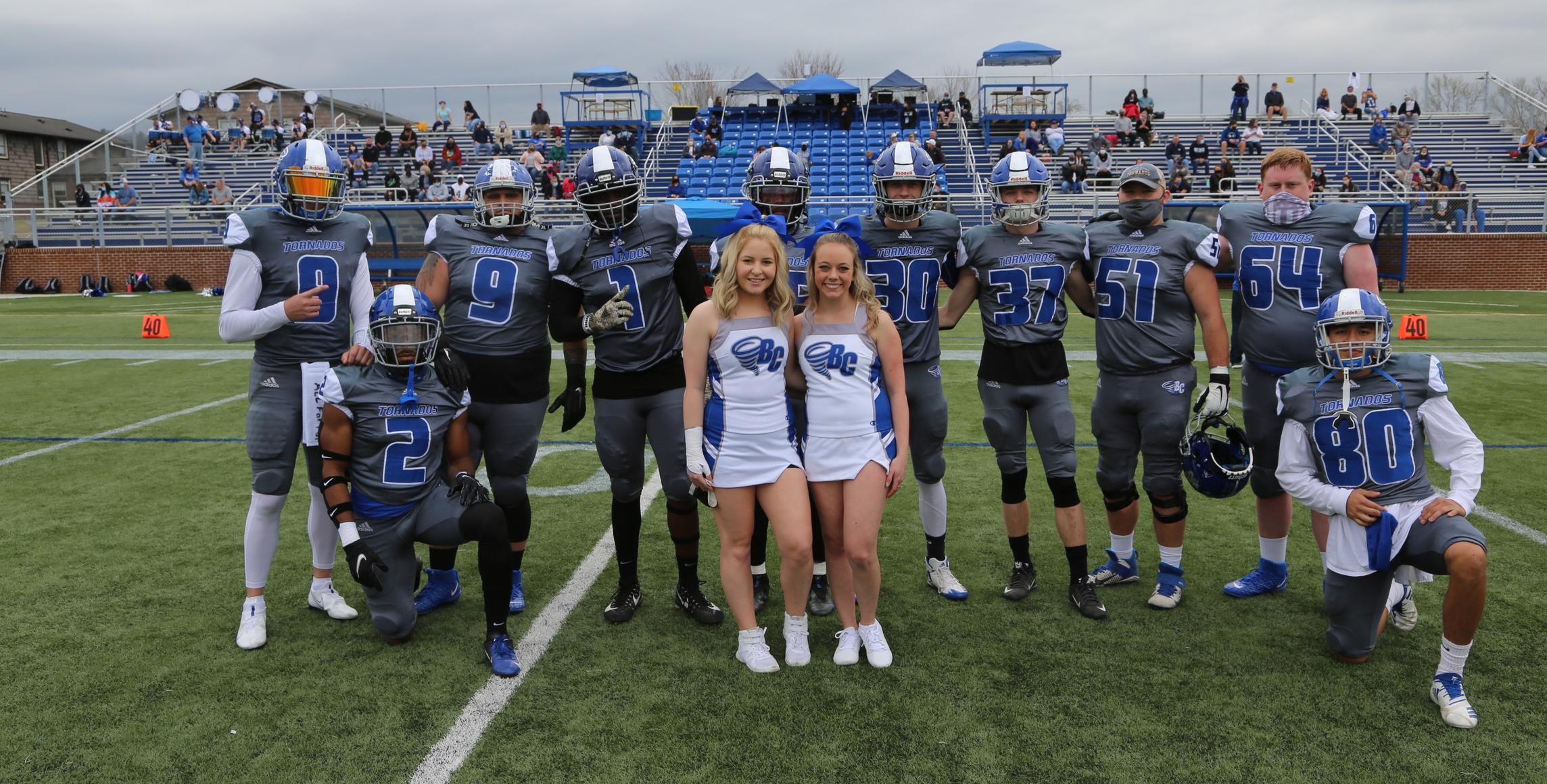 The 2020-21 Brevard College Football and Cheerleading senior class (Photo courtesy of Christie Cauble, BC Communications).