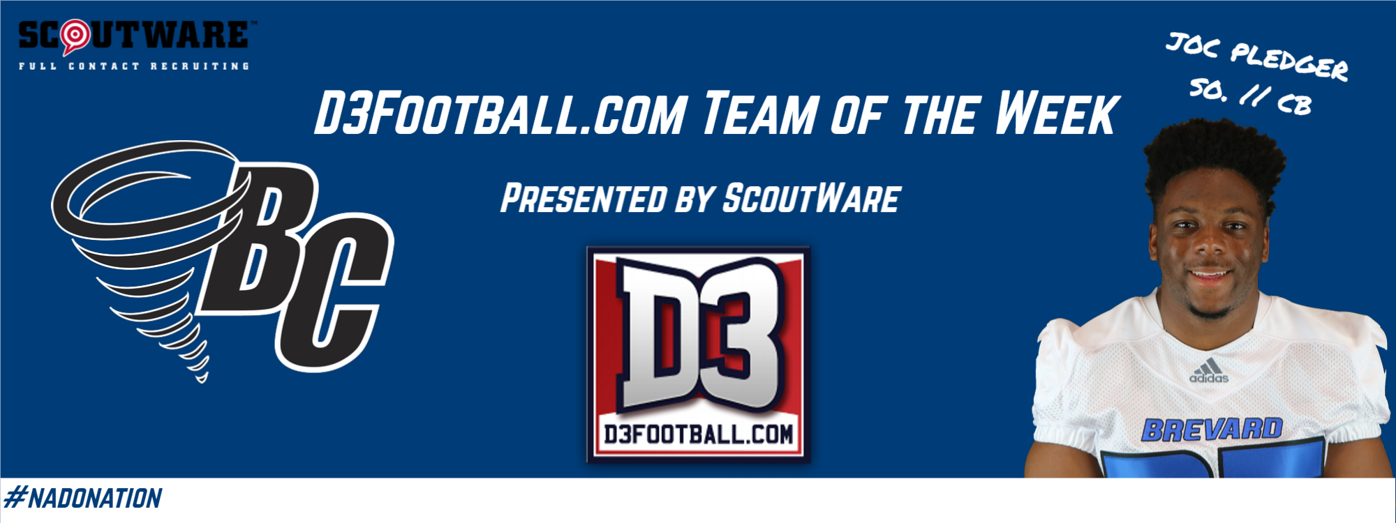 Pledger Honored by D3football.com, Selected to Team of the Week