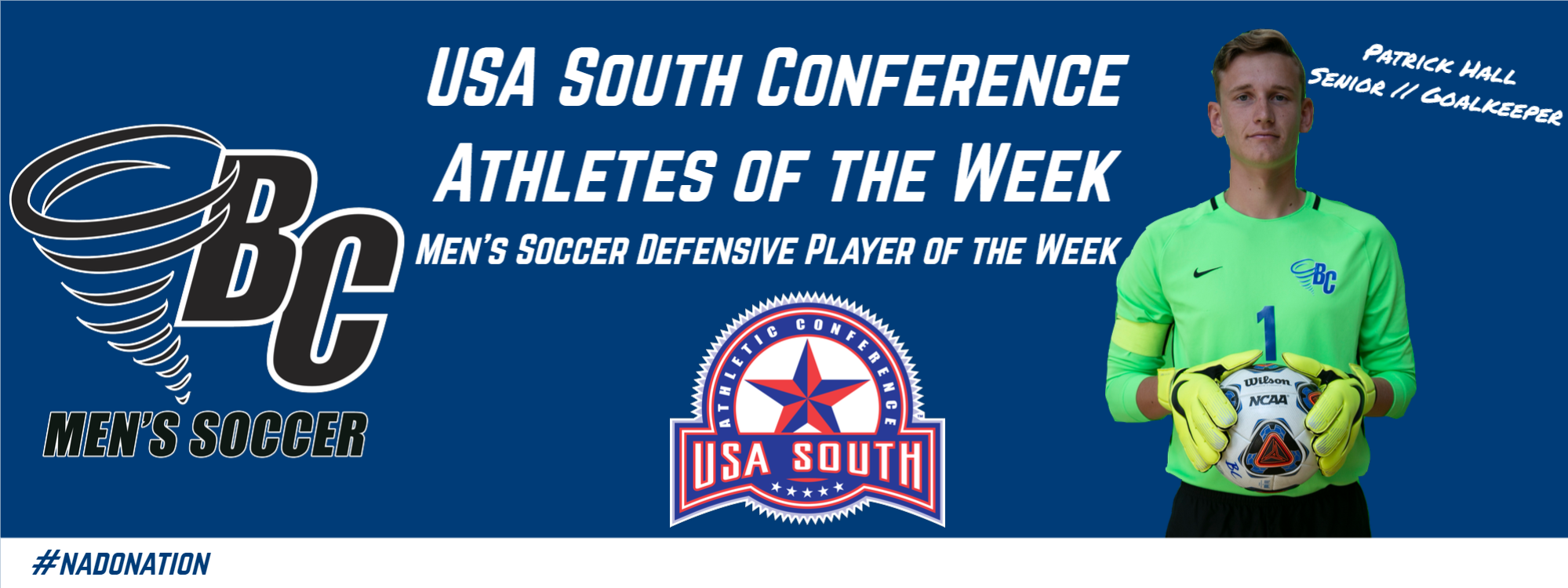 Patrick Hall Tabbed USA South Men’s Soccer Defensive Player of the Week