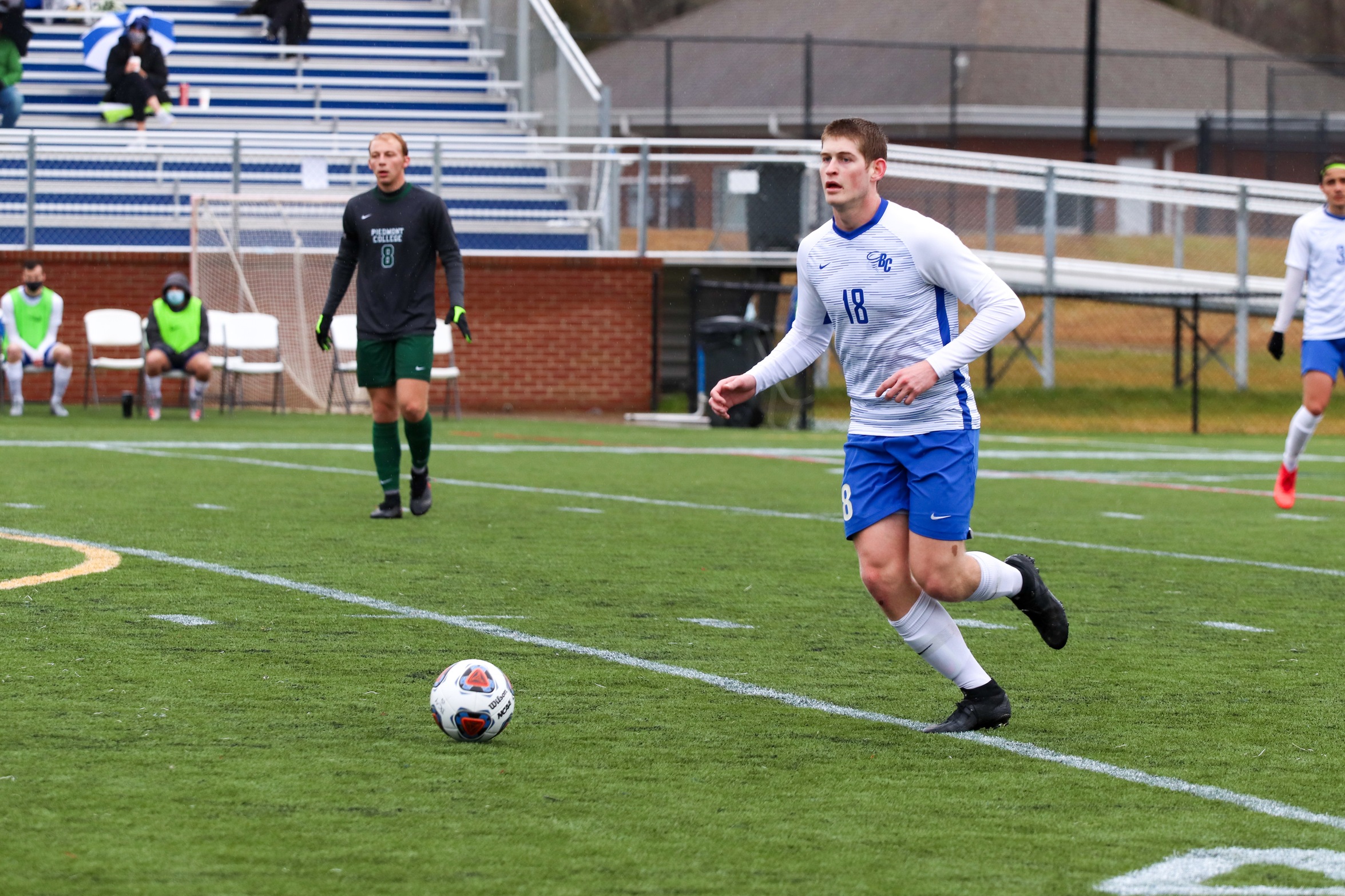 Sophomore defender Trystan Wallace pushes the ball upfield (Photo courtesy of Victoria Brayman '22).