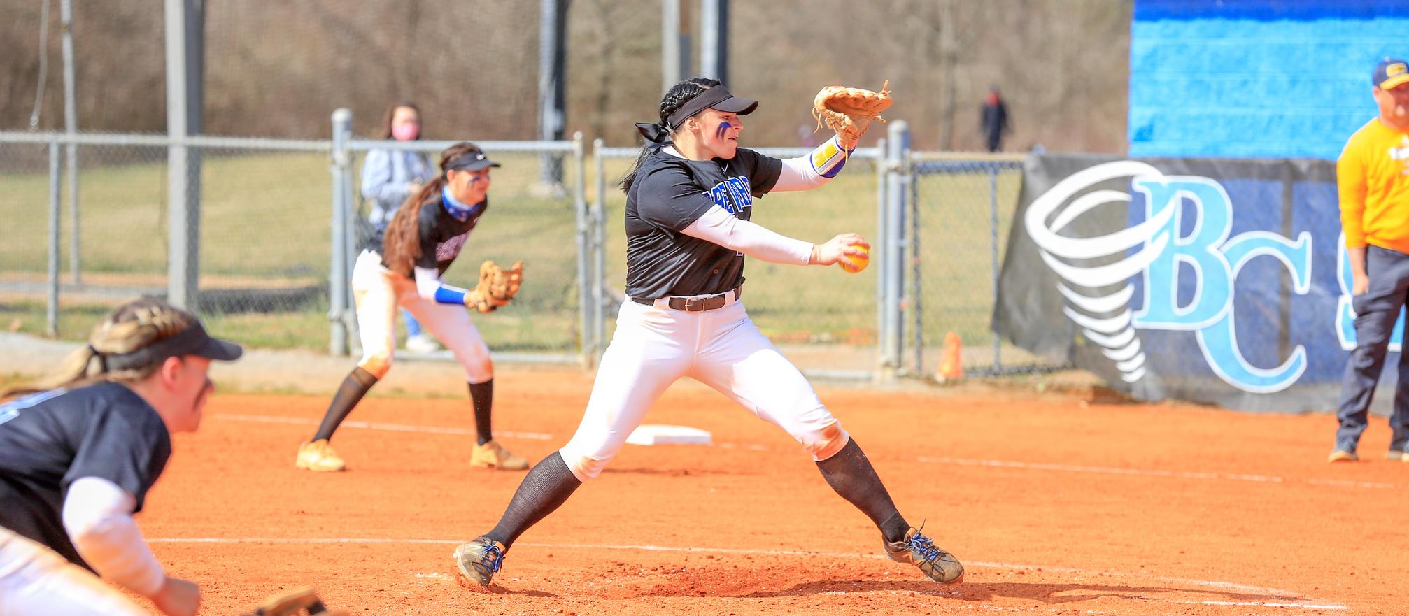 Ali Grace Hartman earned her first victory of the 2021 season to clinch a Senior Day doubleheader sweep for BC softball (Photo courtesy of Victoria Brayman '22).