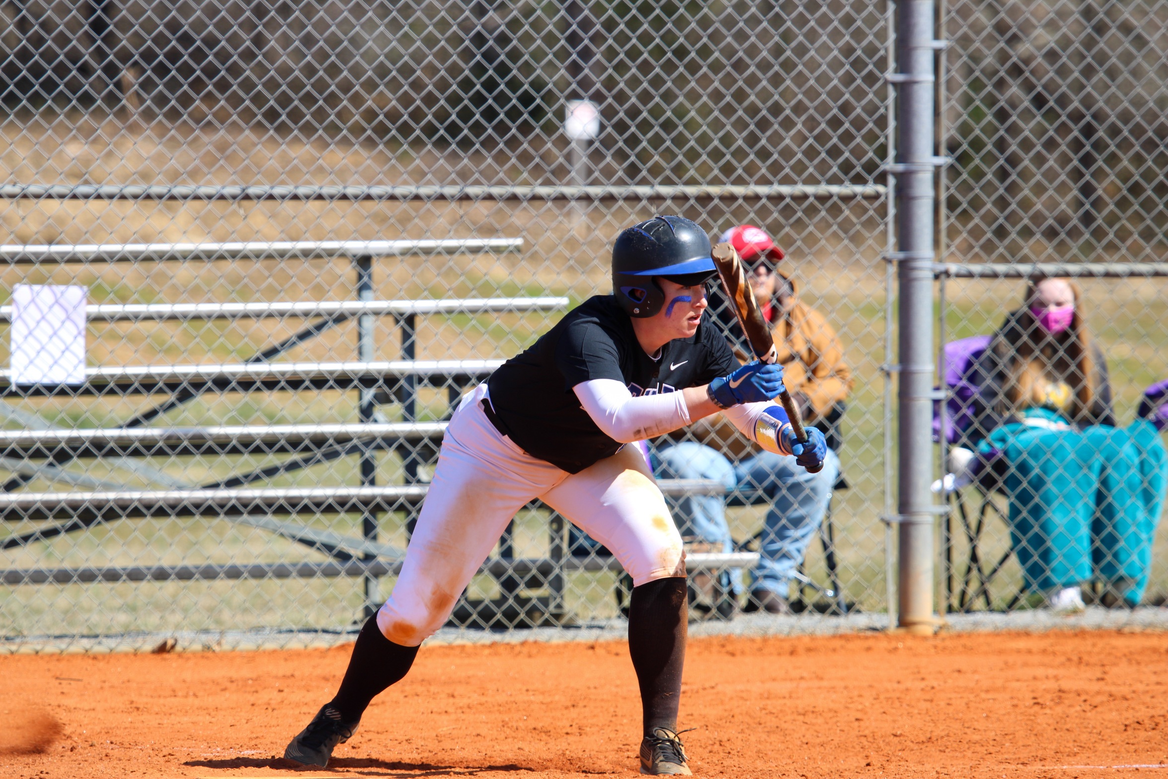 Jocelyn Folkers lays down a bunt at the BC Softball Field (Photo courtesy of Brianna Rodibaugh '24).