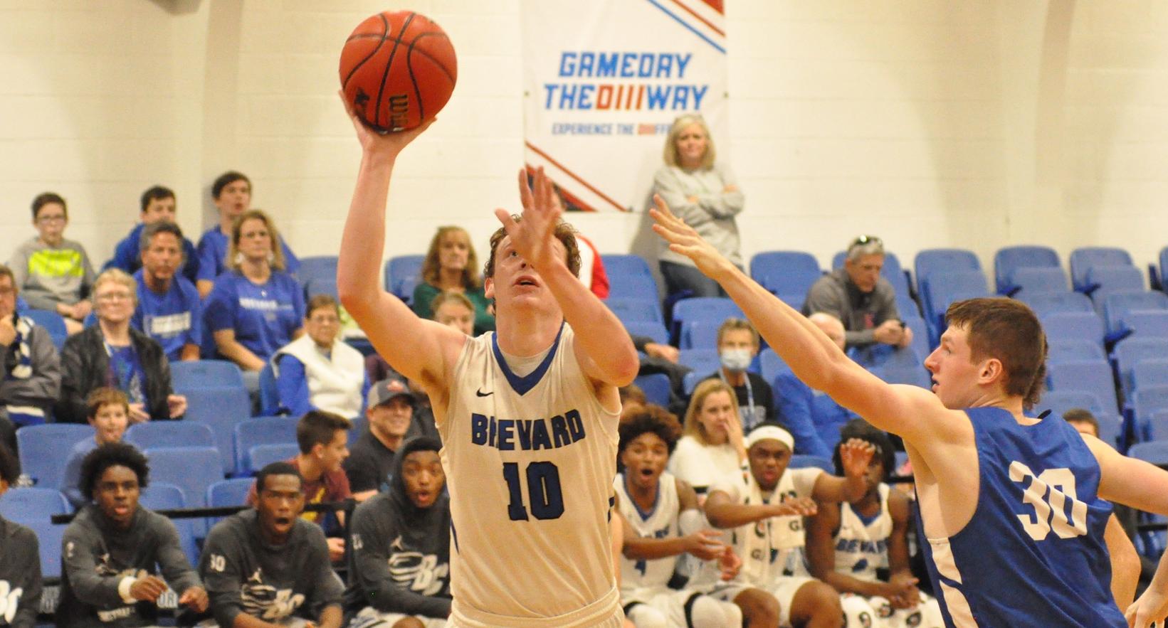 Junior forward Cannon Lamb poured in a career-high 21 points as the Brevard College men's basketball team claimed its first victory of 2019-20, 76-68, over Berea College (Photo courtesy of Tommy Moss).