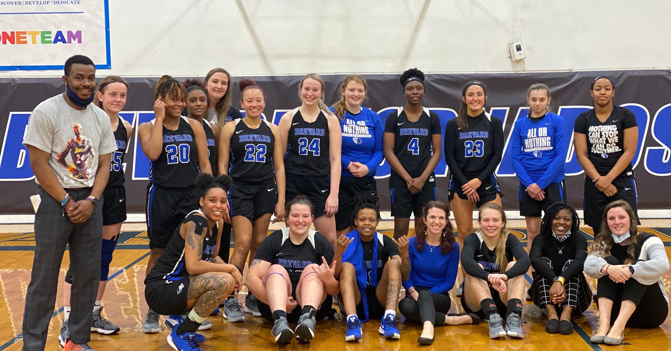 The Brevard College Tornados women's basketball team after clinching the program's first postseason trip in the NCAA-era.