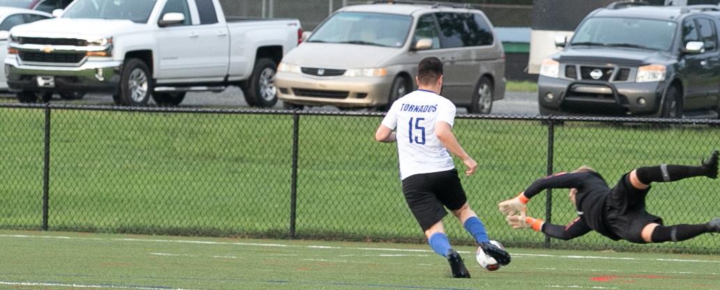 JP Suarti scored his first goal as a Tornado to propel Brevard College to victory in a conference match at William Peace (Courtesy of Thom Kennedy '21).