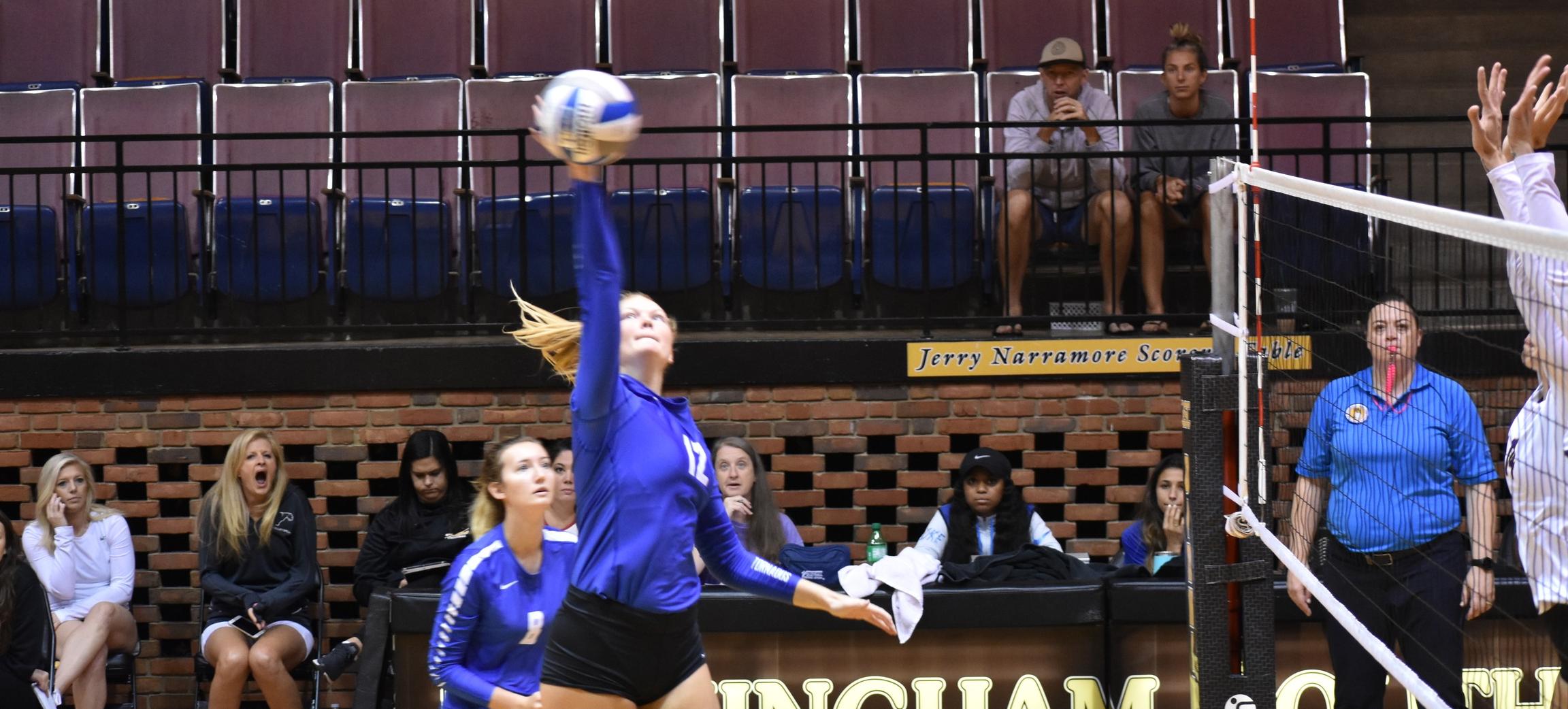 Senior middle-hitter Raley Shirey tallied a career-high 11 kills in Saturday's season-opening victory over Agnes Scott.