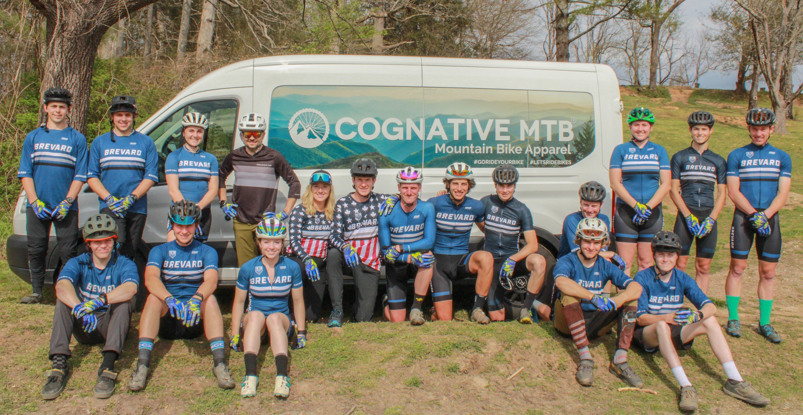 Cognative MTB Founder Austin Bankert with members of the 2021-22 Brevard College Cycling team.  Photo Credit: Damon Hewitt