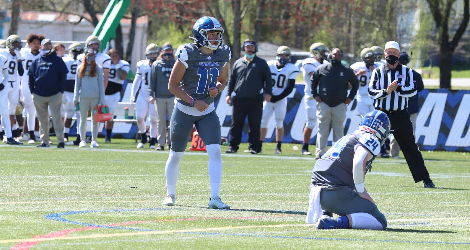Stamati Damalos hit a career-long 45-yard field goal and a game-tying 41-yard field goal vs. Apprentice (Photo courtesy of Victoria Brayman '22)